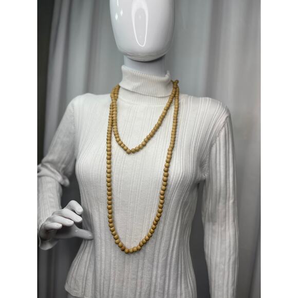 khaki tan wooden beaded necklace costume jewelry long wear wrapped tied - Picture 3 of 15